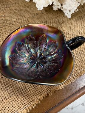 Vintage Dugan Carnival Glass Nappy Bowl “Leaf Rays”
